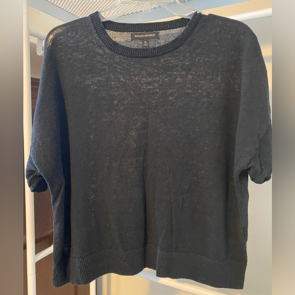 Banana Republic Black linen blend Short Sleeve Top XL